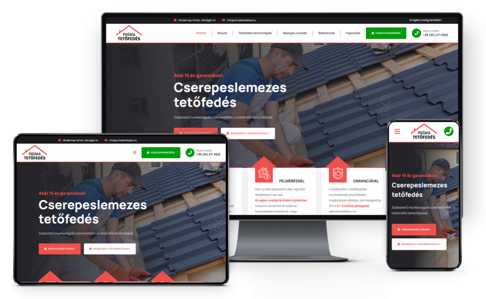 Cserepeslemezes tetőfedéssel, palatető felújítással foglalkozó vállalkozás weboldala