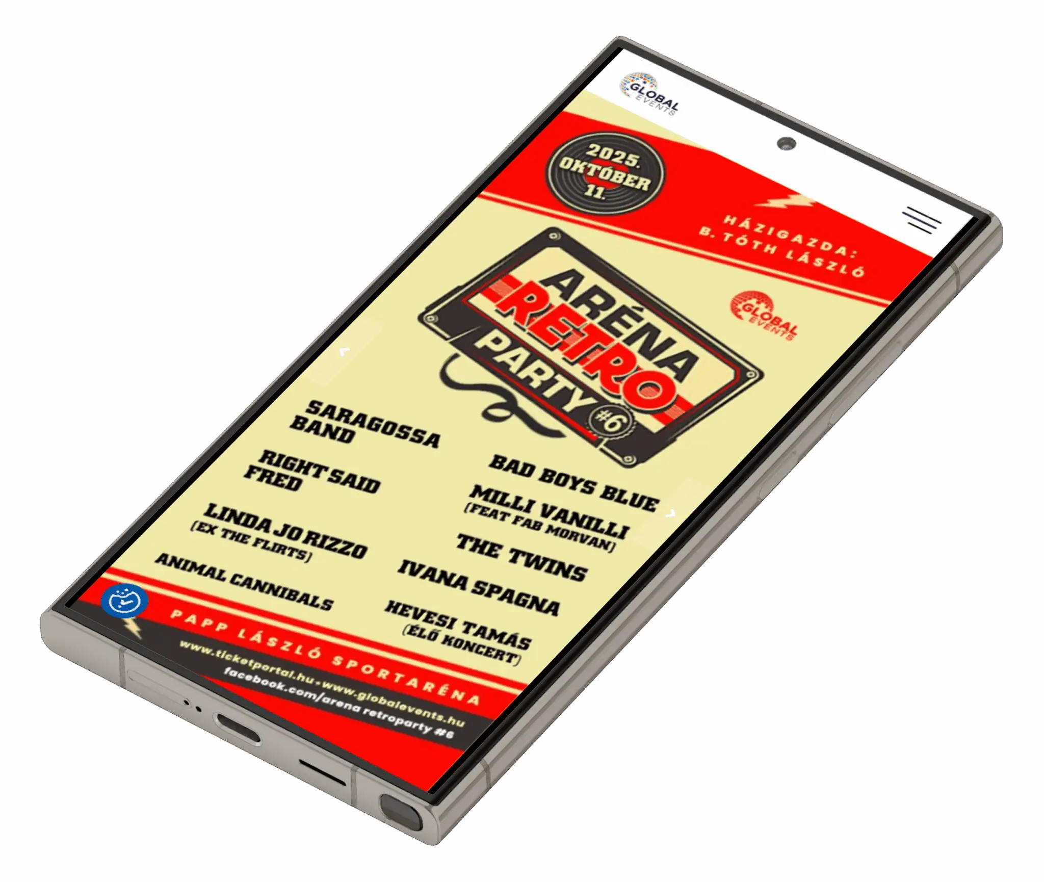 Global Events Kft. Weboldal, mobil nézet oldalról