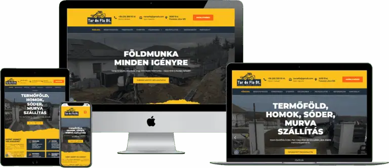 Tar és Fia Bt weboldal, reszponzív nézet