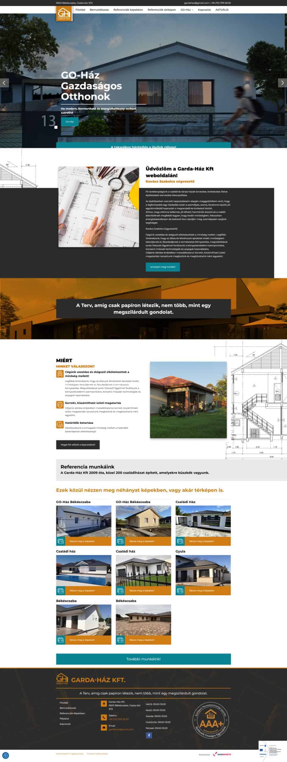 Gardaház Kft. Építőipari weboldal referencia