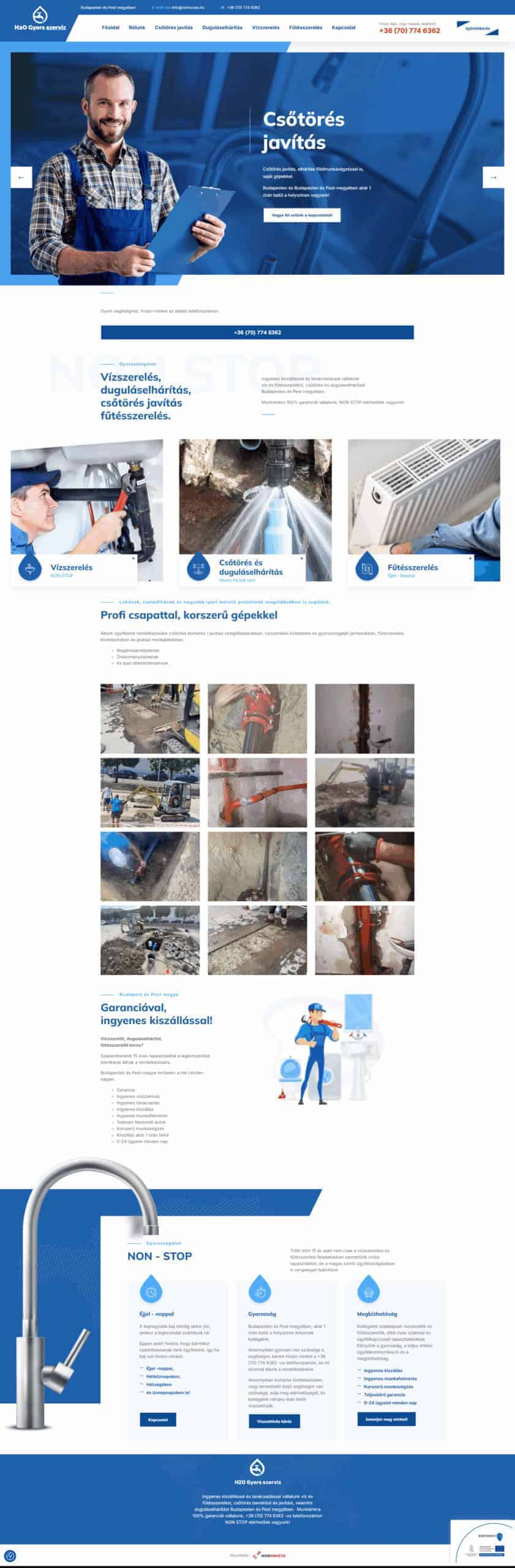 H2O Gyorsszerviz Kft. weboldal teljes nézet