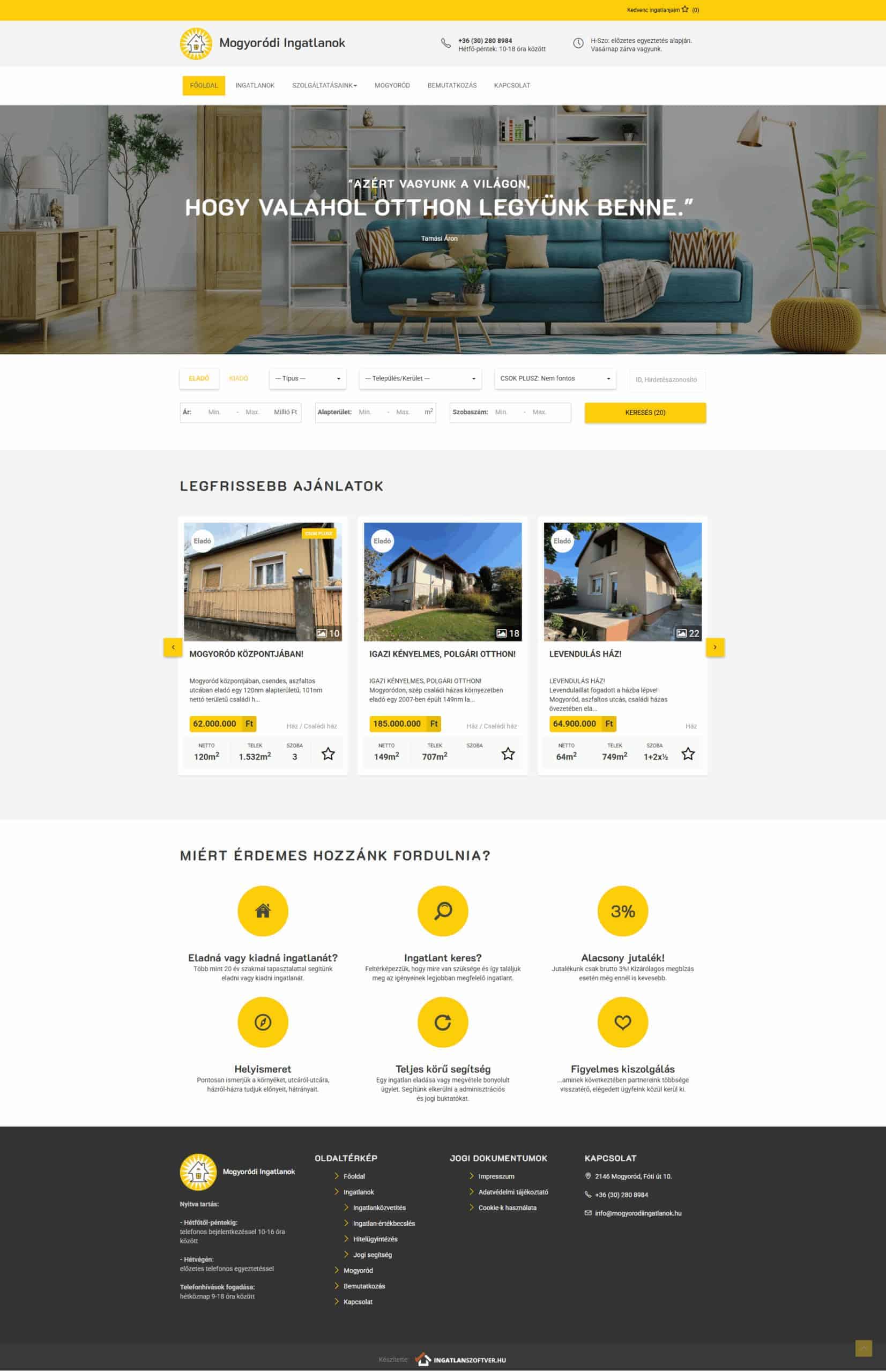 Mogyóródi Ingatlanok, Speciális Ingatlanközvetítői weboldal referencia