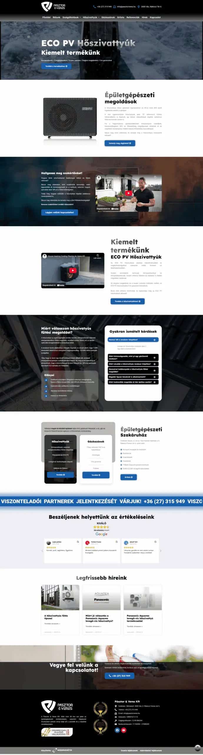 Pásztor és Veres Kft. Épületgépészeti honlap referencia