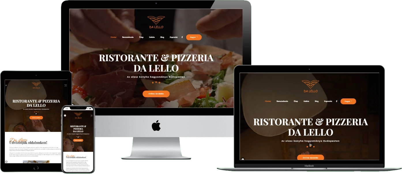 Da Lello weboldal – reszponzív nézet (asztali, tablet és mobil)