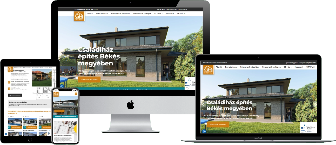 Garda-Ház Kft. weboldal – reszponzív nézet (asztali, tablet és mobil)