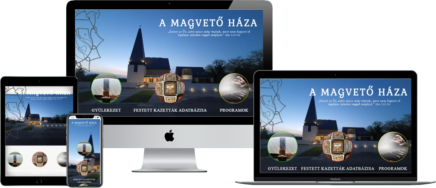 A Magvető Háza weboldal – reszponzív nézet (asztali, tablet és mobil)