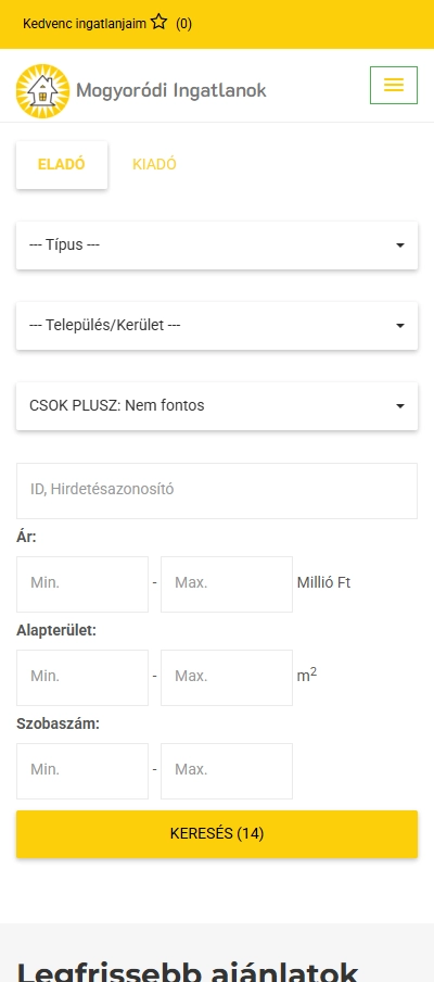 Mogyoródi Ingatlanok mobil nézet