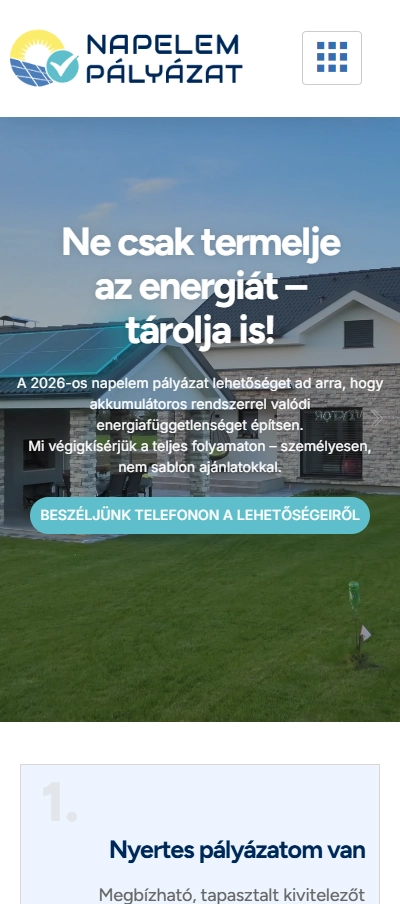 Napelem Pályázat mobil nézet