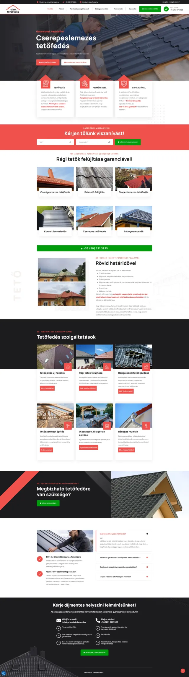 Príma Tetőfedés weboldal