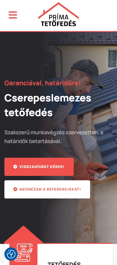 Príma Tetőfedés mobil nézet