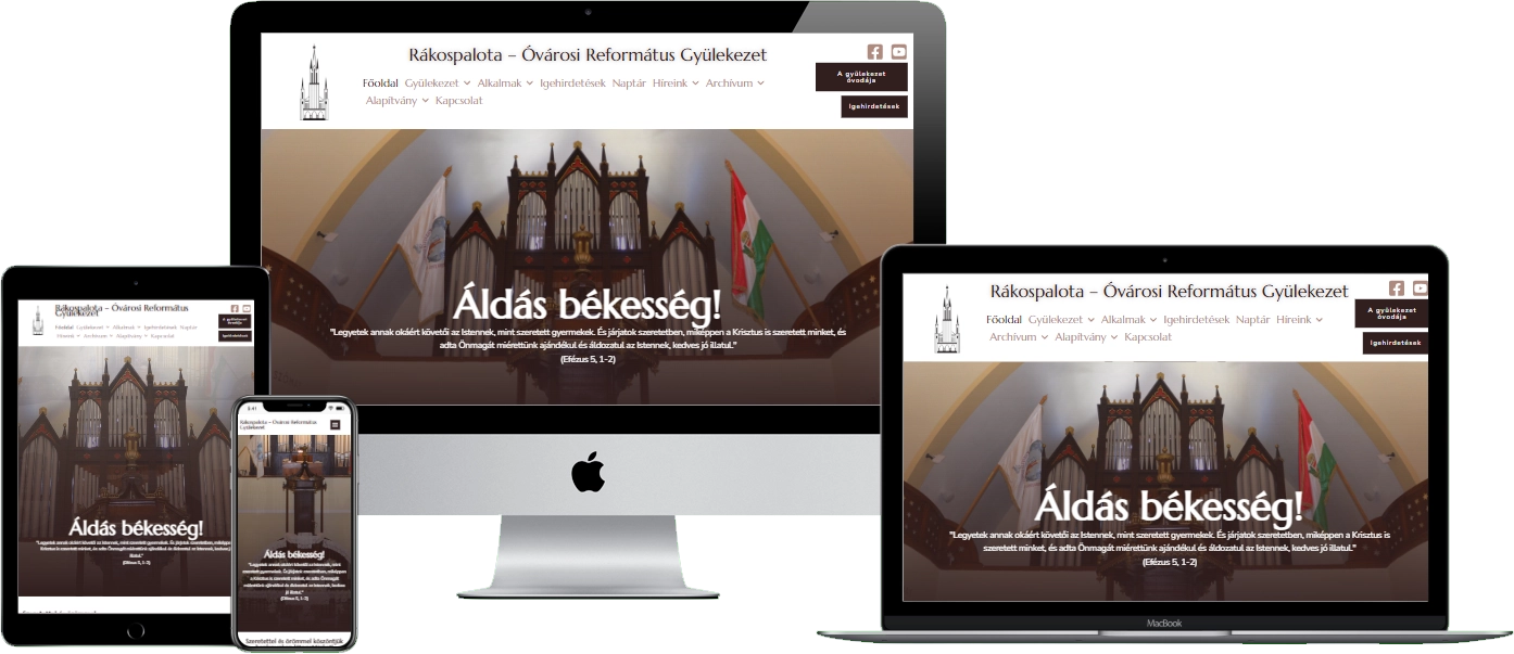 Rákospalota-Óvárosi Református Gyülekezet weboldal – reszponzív nézet (asztali, tablet és mobil)
