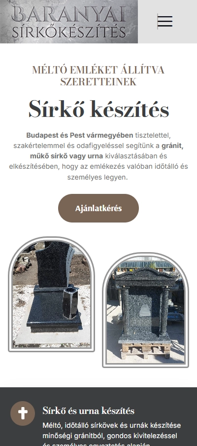 Baranyai Sírkőkészítés mobil nézet