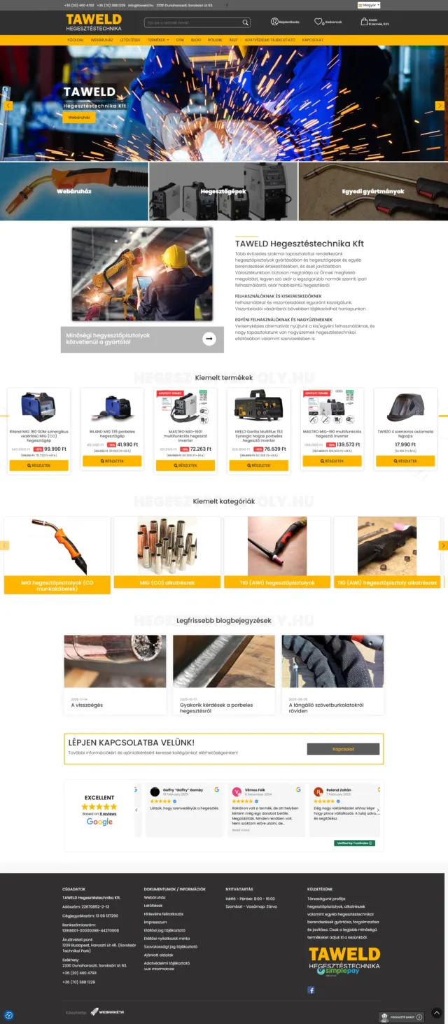 TAWELD Hegesztéstechnika Kft. weboldal