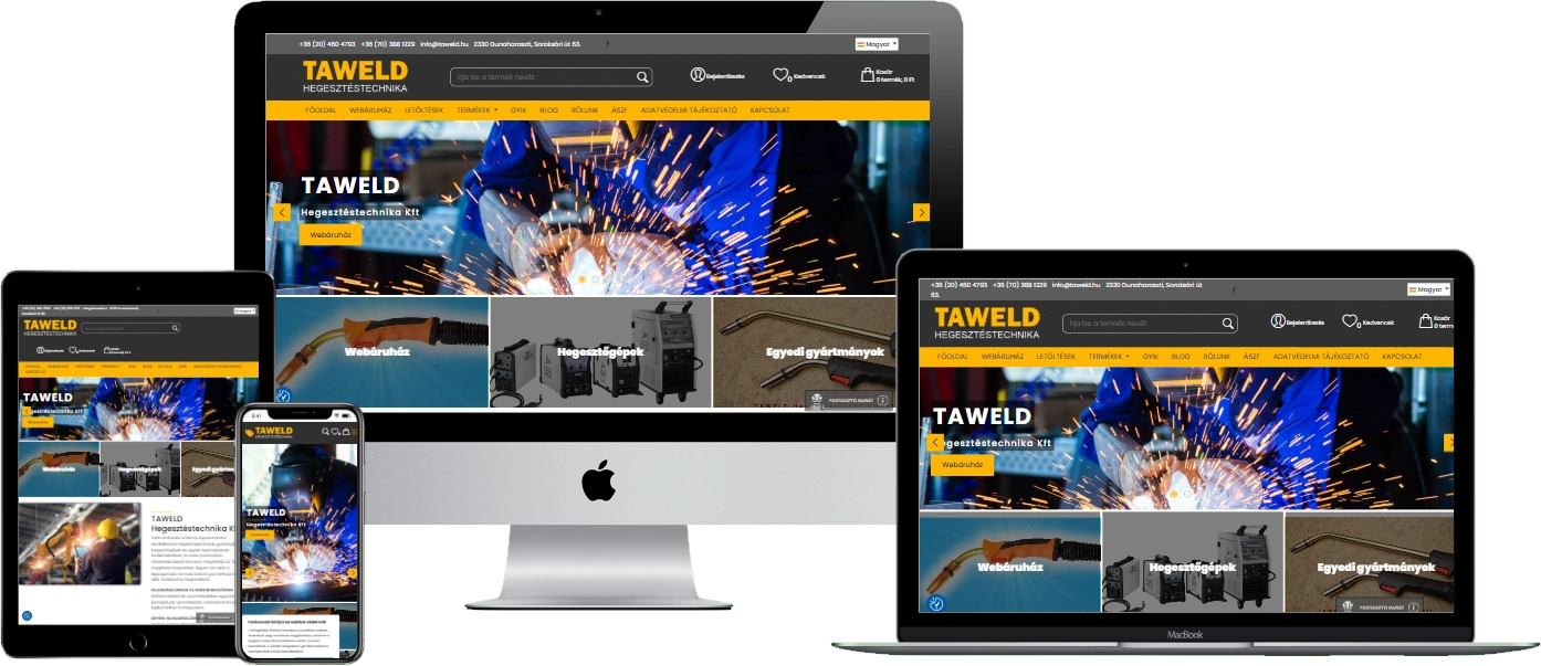 TAWELD Hegesztéstechnika Kft. weboldal – reszponzív nézet (asztali, tablet és mobil)