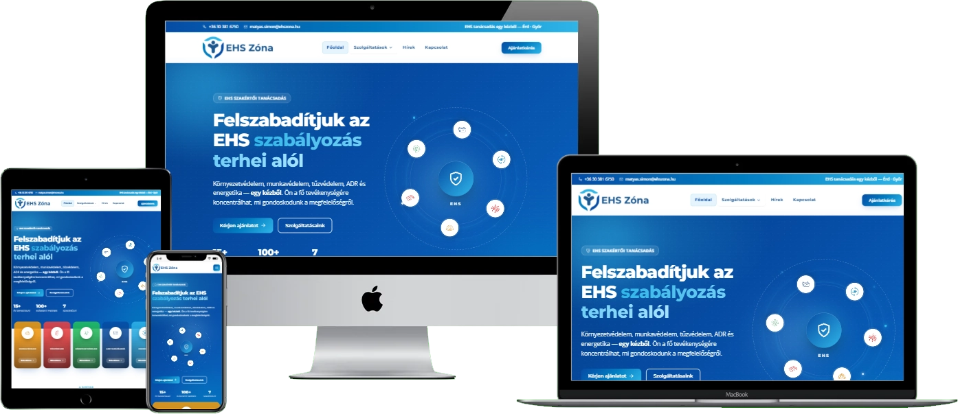 EHS Zóna weboldal – reszponzív nézet (asztali, tablet és mobil)