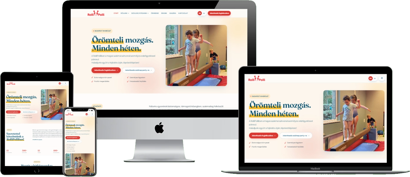 RolliPolli weboldal – reszponzív nézet (asztali, tablet és mobil)